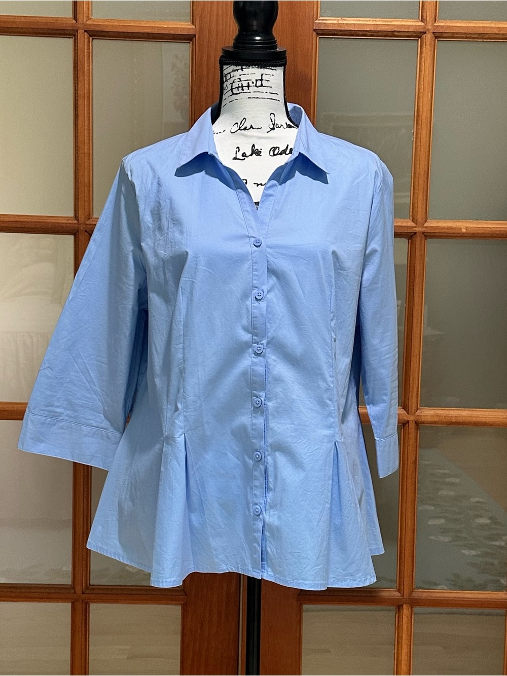 Dana Buchman Light Blue Button-Down Peplum Shirt (Sz. XL)